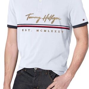 Tommy Hilfiger White Polo Shirt with Gold and Navy Accents
